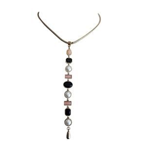 New York & Company Gold Tone Snake Chain Necklace with Geometric Accents